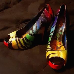 Rainbow Zebra Iron Fist Stilletos Size 8 US